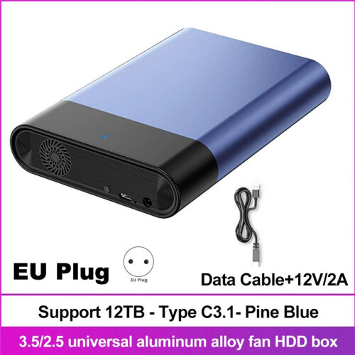 Gabinete para HDD de 2,5 e 3,5 Polegadas USB 3.1  SSD Gabinete para Disco Rígido Externo Ventilador Integrado 5 Gbps 12 TB Plugue UE 1