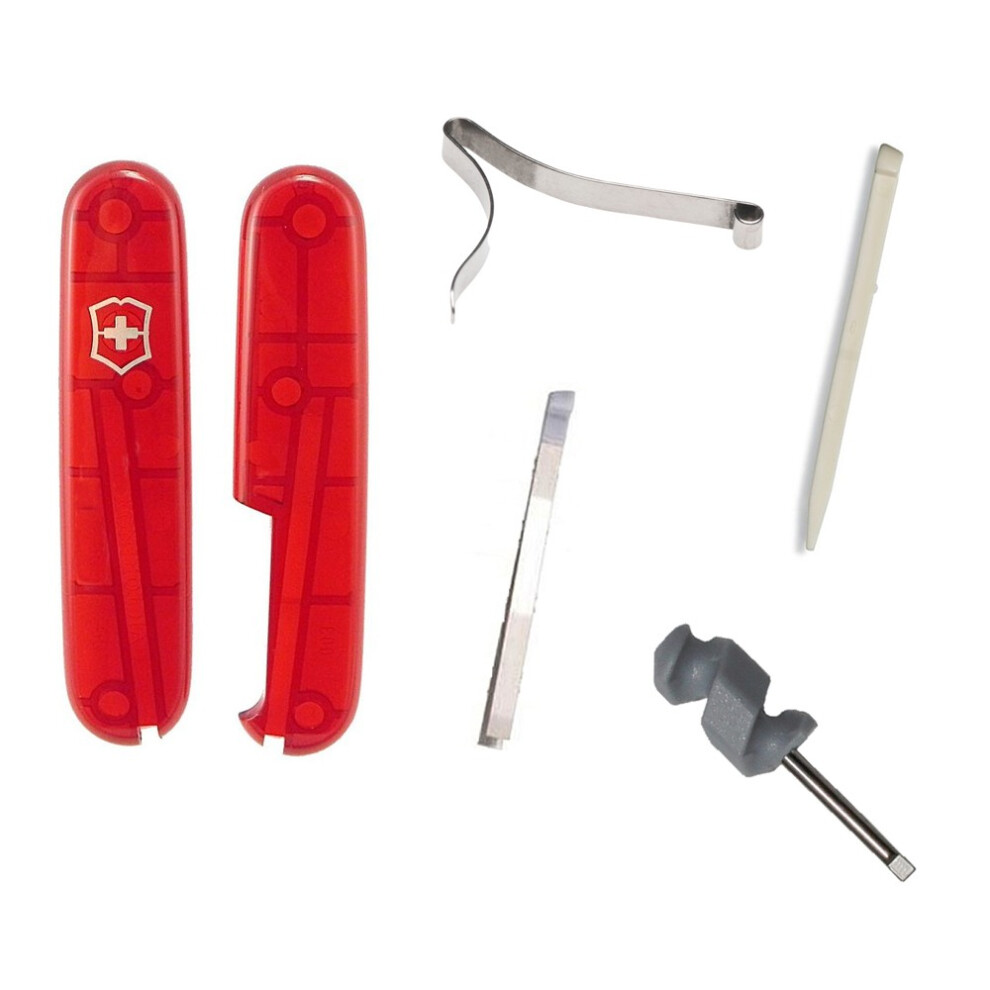 (translucent red) Victorinox 91mm Swiss army spares - tweezers toothpick screwdriver handles
