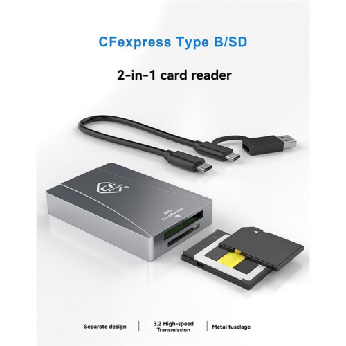 CFexpress Type B and  Card Reader USB 3.2 Gen 2 10Gbps CFexpress B Reader, USB-C&USB-A 2-in-1 Type B CFexpress Adapter 2