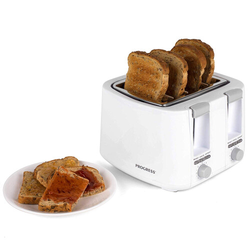 Progress Four Slice 1500W White Toaster With Crumb Tray Browning Control