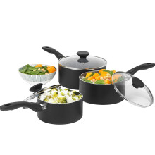 Set of 3 Marble Saucepan Set Progress Go Healthy Pressed Aluminium Cookware