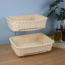 2 Tier Bread Basket With Metal Stand Polyrattan Storage Containers Kitchen Rack
