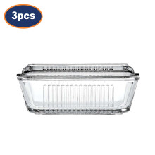 Butter Dish Clear Ribbed Glass Serving Dish w/Lid Holder Tray Cheese Storage 3pc