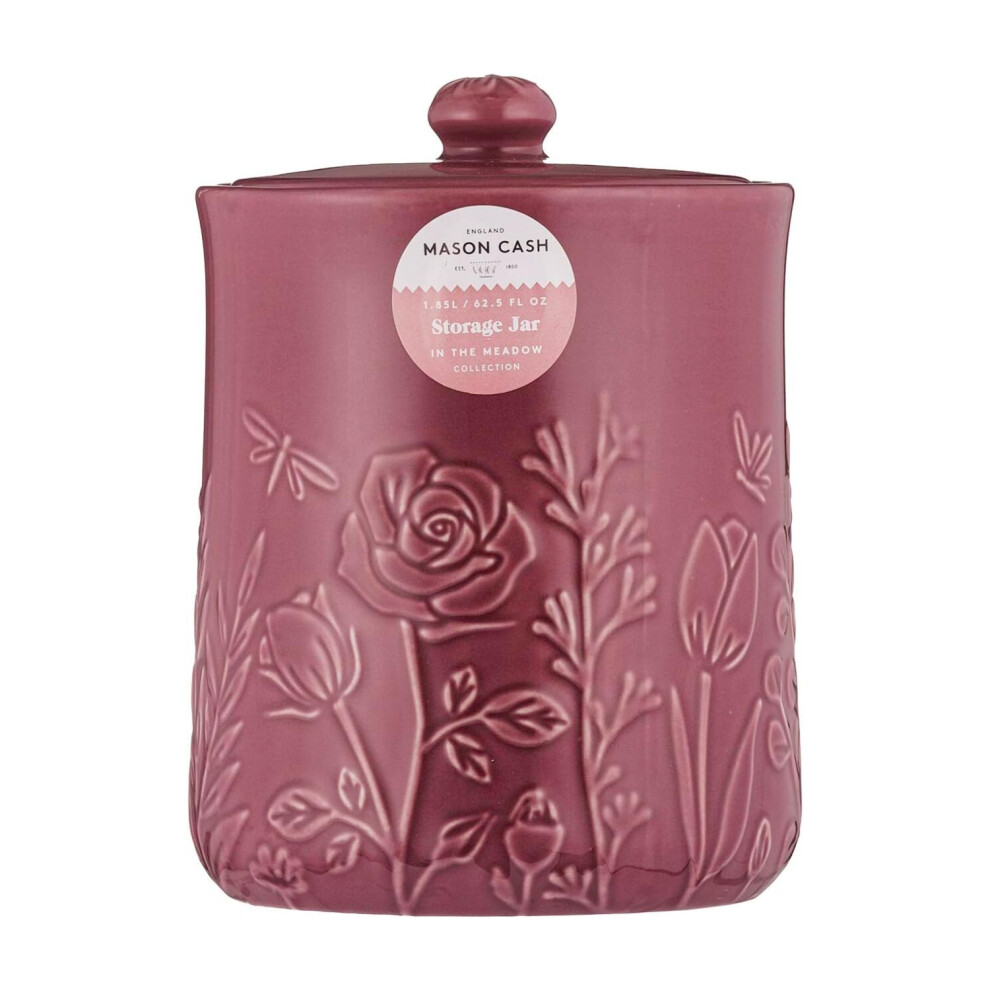 Mason Cash Large Storage Jar Airtight Lid In The Meadow Stoneware Floral Embossed 1.85L