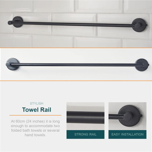 Bathroom Accessory Set Towel Rail Tissue Holder Hand Towel Ring Robe Hook Grey 2