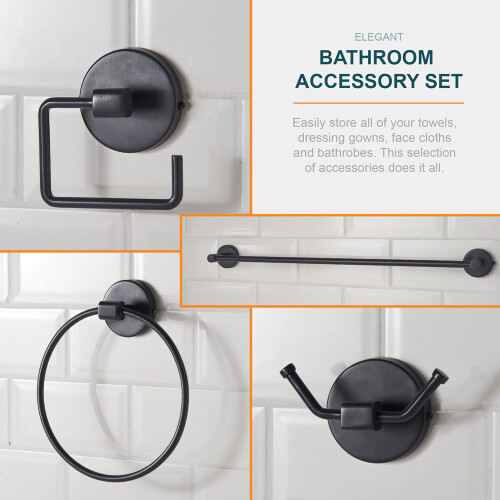 Bathroom Accessory Set Towel Rail Tissue Holder Hand Towel Ring Robe Hook Grey 1