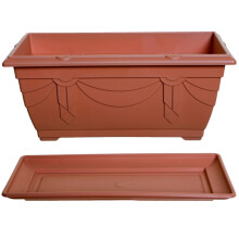 40cm Brown Window Box Planter & Drip Saucer Venetian Plastic Plant Pot Rectangle