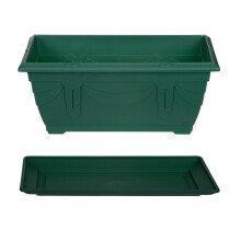 Set of 40cm Green Venetian 8L Indoor Outdoor Window Box Plant Pot and 37cm Tray