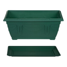 40cm Green Window Box Planter & Drip Saucer Venetian Plastic Plant Pot Rectangle