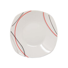 Porcelain Soup Plate 22cm Red Black Grey Lines Serving Pasta Tableware Square