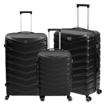 Travel Suitcase 3Pcs Denver Black Expandable Luggage Trolley 8-Wheels Hard ABS