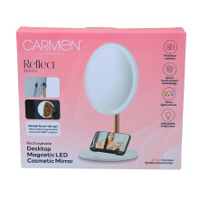 Carmen Desktop LED Makeup Mirror Magnetic Rechargeable White 3 Light Portable