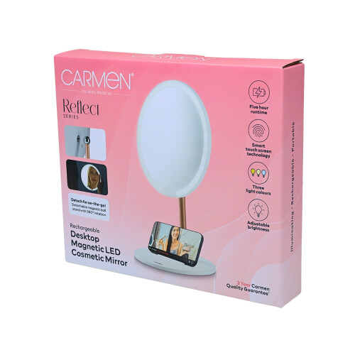 Carmen Desktop LED Makeup Mirror Magnetic Rechargeable White 3 Light Portable 2
