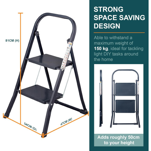 Ladder 2-Tread Step Rubber Non-Slip Lightweight Sturdy Alloy Frame 150kg Max 1