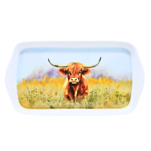 Tea Tray 26cm Highland Cow Melamine Serving Drinks Coffee Snacks Serving Tray