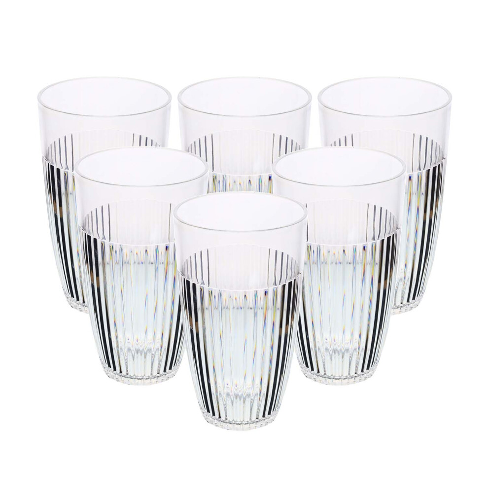 Unique Home Living Reusable Acrylic Tall Tumblers Outdoor Party 6Pcs Clear Ribbed Drinkware 550Ml