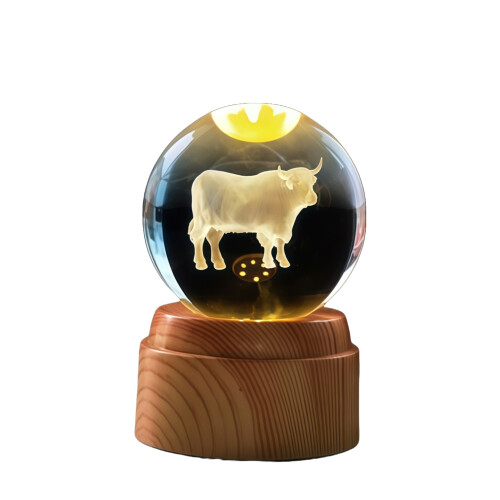 Crystal LED Globe Lamp Highland Cow Rotating 3D Night Light Illusion Effect