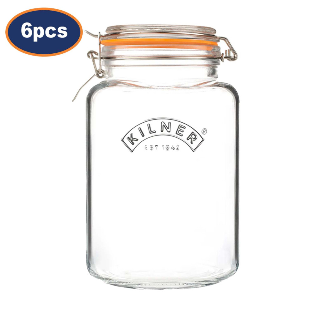 Kilner Glass Jar 3L Square Preserving Jar Storage With Airtight Clip Top Container 6Pcs Orange