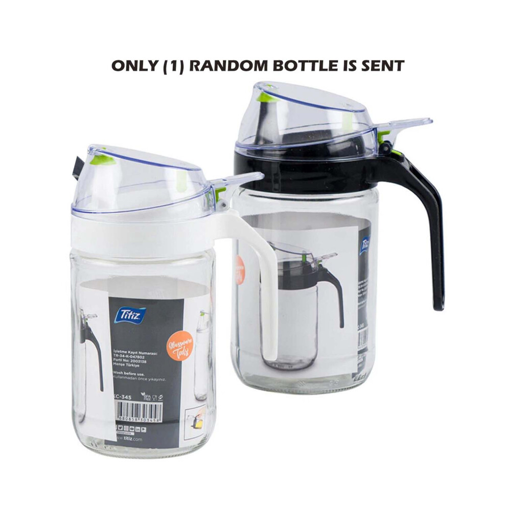 - Oil Bottle 660Ml Round Glass Dispenser Assorted Black / White Pourer Lid Oil Jar - Image 2