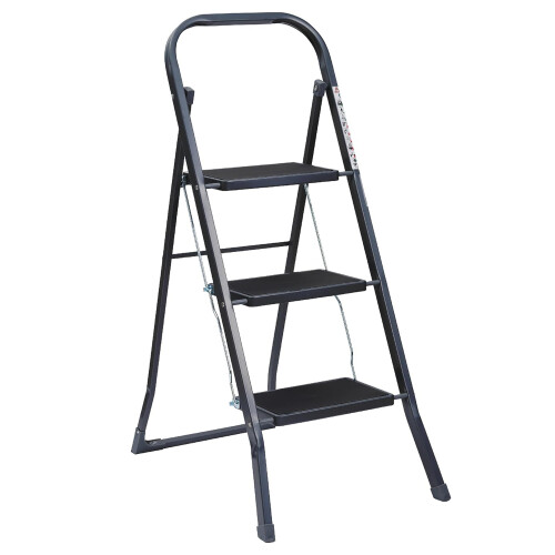 Ladder 3-Tread Step Rubber Non-Slip Lightweight Sturdy Alloy Frame 150kg Max