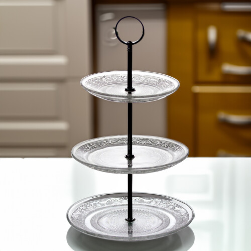 2pc 3 Tier Glass Cake Stand Afternoon Tea Dessert Food Display Kitchen Tableware 2