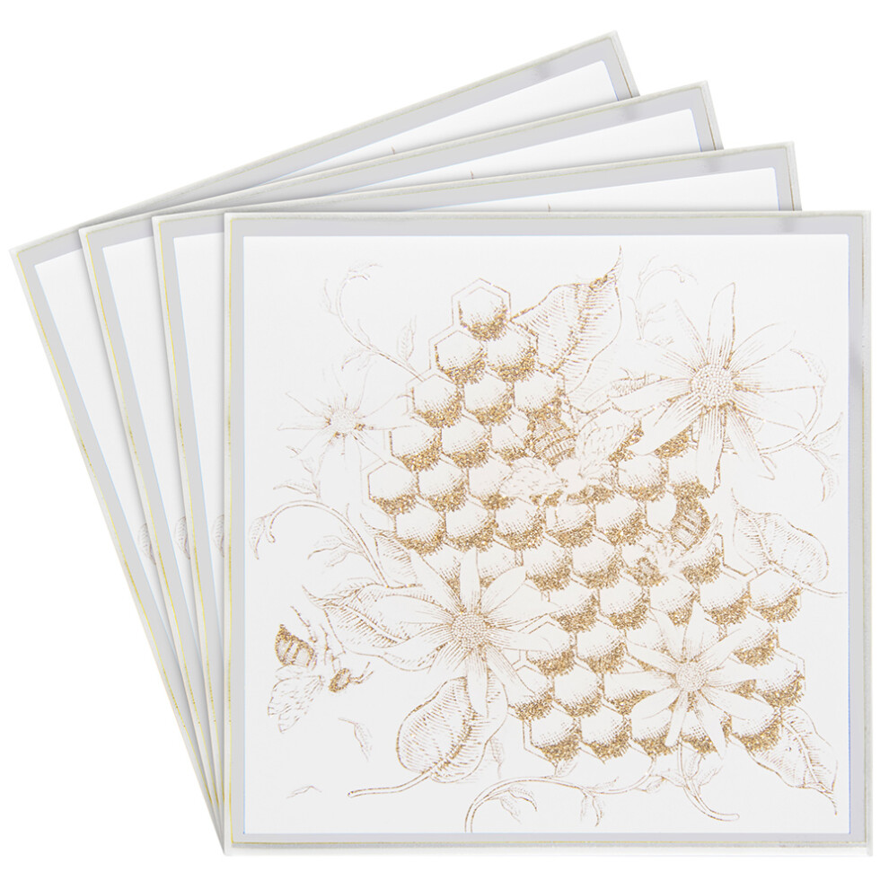 Lesser & Pavey 4Pcs Honeycomb Mirrored Glass Glitter Bees Coasters Housewarming Gift Idea Gold