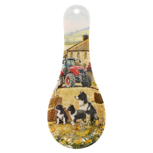 Spoon Rest Dish Holder Melamine Collie & Sheep Kitchen Tableware Farm Design