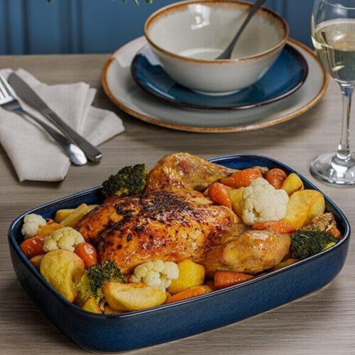 Mason Cash Rectangle Baking Oven Dish 32cm Stoneware Reactive Glaze Blue 2-Litres Oven Safe 2