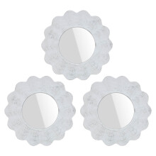 Set Of 3 Wall Mirrors Brushed White Hanging Circular Framed Home Dcor Ornate