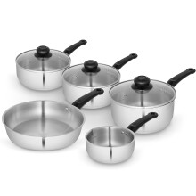 Swan Cookware Set Townhouse Saucepan Frying Pan Glass Lid Stainless Steel 5Pcs