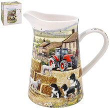 Ceramic Jug Collie & Sheep Decorative Vase 600ml Kitchen Beverage Drinks Server