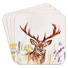4pcs Cork Coasters Heat Resistant Tableware Highland Stag Animal Nature Print