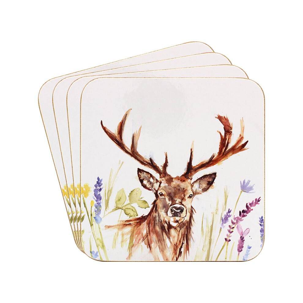 Lesser & Pavey 4Pcs Cork Coasters Heat Resistant Tableware Highland Stag Animal Nature Print