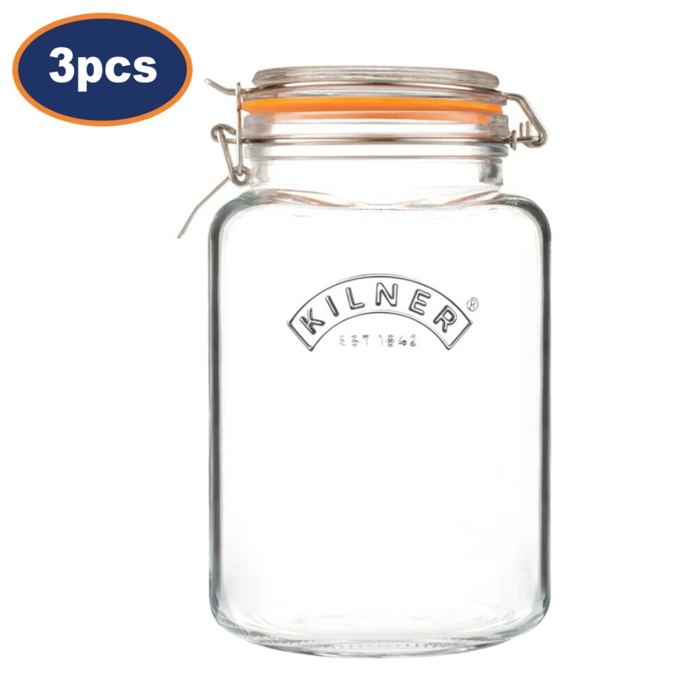 Kilner Glass Jar 3L Square Preserving Jar Storage With Airtight Clip Top Container 3Pcs Orange