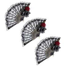 Halloween Black Hand Fan Lace Rose Handheld, Vintage Retro Flower Folding Fan for Women Props Decorations