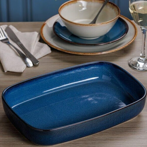 Mason Cash Rectangle Baking Oven Dish 32cm Stoneware Reactive Glaze Blue 2-Litres Oven Safe 1