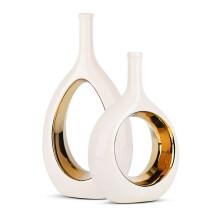 White and Gold Vase Ceramic White Vases Home Decor,Modern Minimalist Circle with Hole Decorative Vase