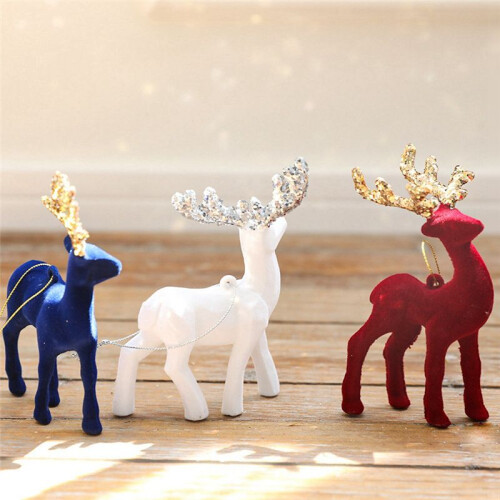 2 White Christmas Pendant Christmas Tree Decorative Deer Ornaments White 1