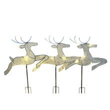 Home Christmas Yard Decoration, Set of 3 Pre-Lit White Reindeer with White Lights, Light Glittered Standing Reindeer