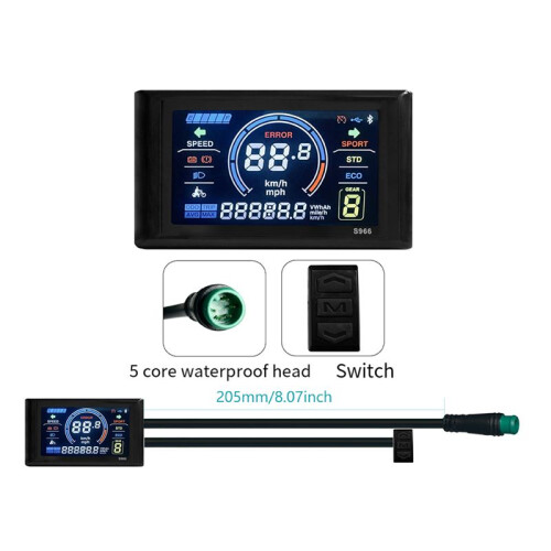 24-72V E-Bike LCD-S966 Colorful Display Control Panel with NFC Function Waterproof Plug Electric Bicycle Accessories