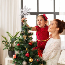 Julgran Mousserande Stjärnor Julgran Snöflinga Ornament Hem Juldekoration Silver