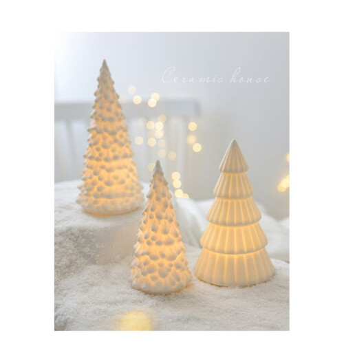 Ceramic Christmas Tree with Light, Vintage Porcelain Lighted Decor for Holiday A 2
