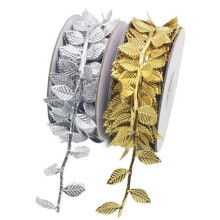 Bandgirlande, 10 M Langes Goldenes Weihnachtsband, Goldene Blätterbandgirlande zum Basteln Von Geschenkverpackungen, Dekorationen