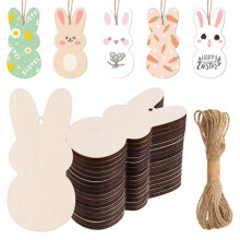 60 Pcs Unfinished Easter Bunny Wooden Ornaments Wooden Peep Bunny Cutouts to Paint Blank Wood-Rabbit Slices