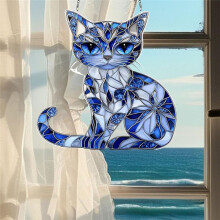 8inch Cat Christmas Tree Suncatcher Ornament, Acryl Cat Couple met Bloemen Suncatcher Raam Hangende Decoratie