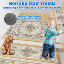 Edging Stair Treads Non-Slip Carpet Mat, 32in X 20in Indoor Stair Runners for Wooden Steps, Rubber Backing Stair Rugs