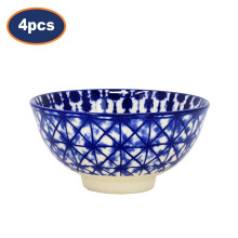Dessert Bowl Stoneware Crisscross Blue 12cm Snacks Pudding Bowl Decorative 4pcs