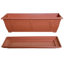 60cm Brown Window Box Planter & Drip Saucer Venetian Plastic Plant Pot Rectangle