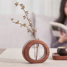 Solid Wood Glass Vase Walnut Wood and Glass Flower Vase Decorative Vases Set,Wooden Vases Flower Pot Modern Home Decor A
