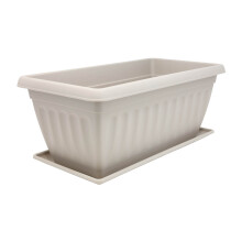 40cm Cream Window Box Planter & Drip Saucer Venetian Plastic Plant Pot Rectangle